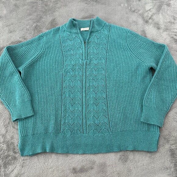 Woolovers Ribbed Quarter Zip Sweater Women's XL Lambswool Cotton Blue Aqua - Picture 1 of 6